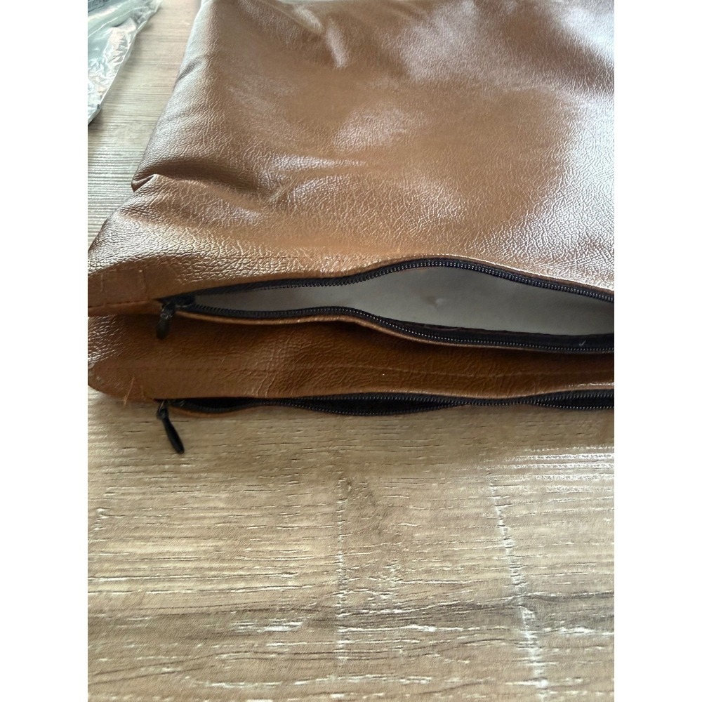 Woven Nook Pillow Covers Set of 2 Cognac Brown Faux Leather 18' Square Modern - Picture 11 of 16